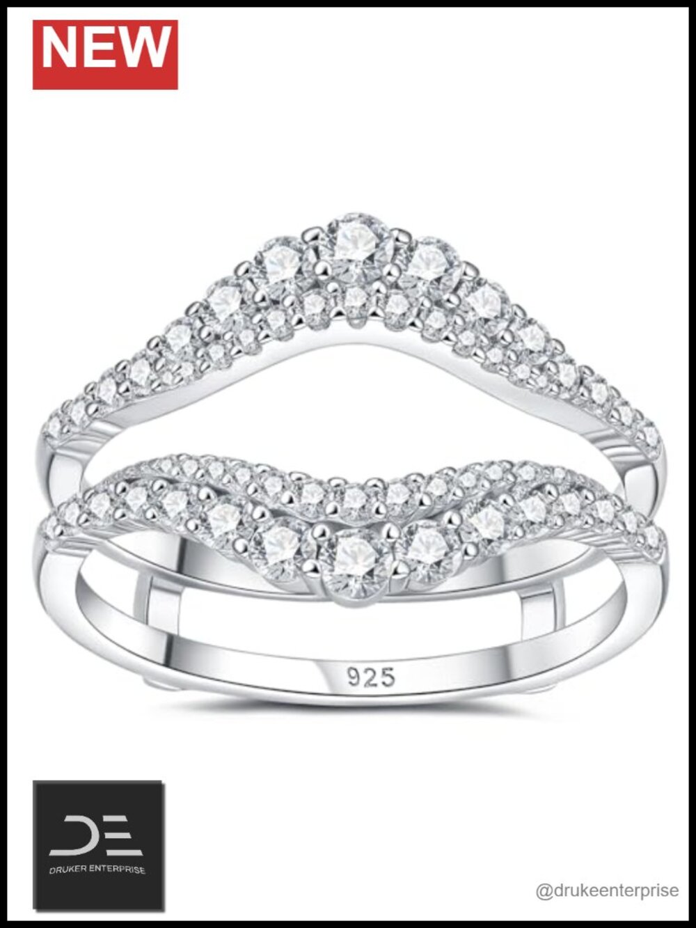 Sterling Silver Curved Moissanite Ring Enhancer Wedding Band